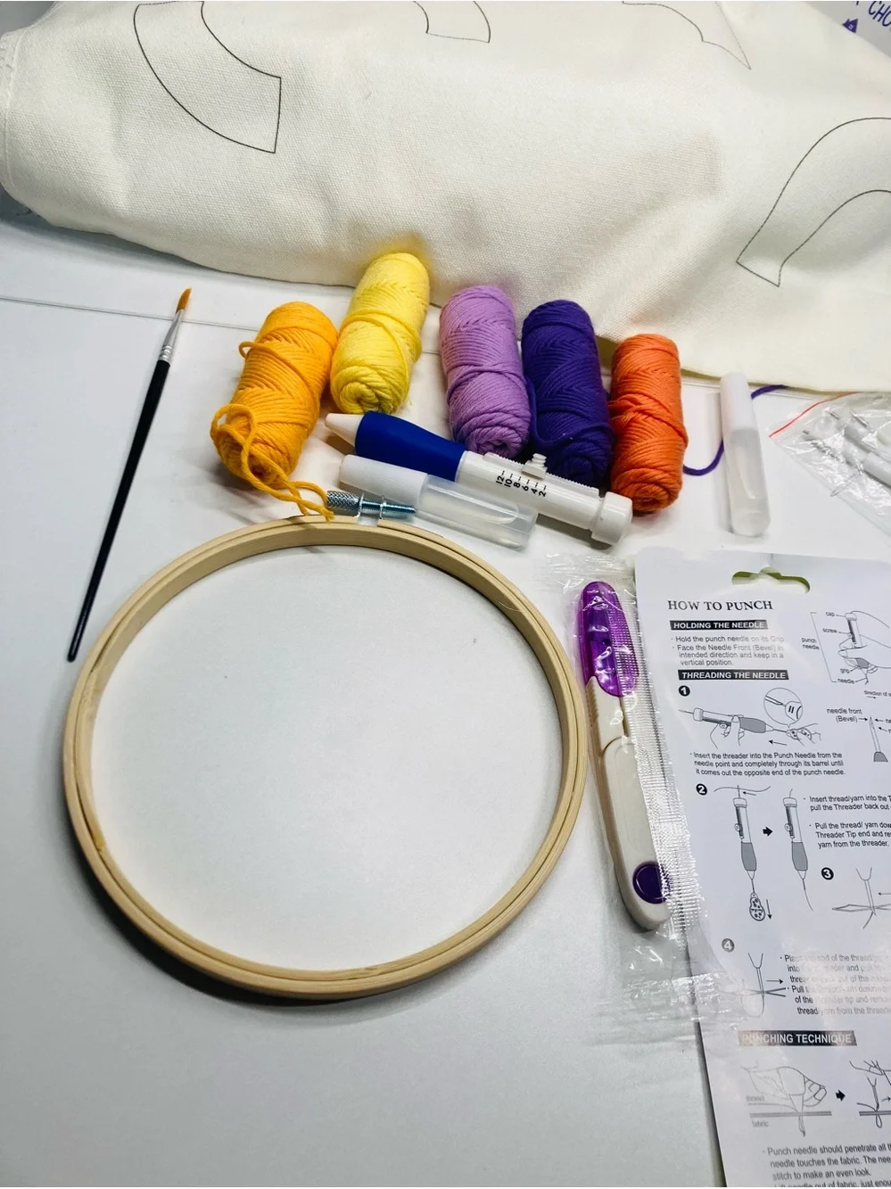 NEW Embroidery Punch Needle Kit - Cream Canvas Tote Bag by Emeline’s Home